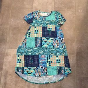 Lularoe Carly dress XS patchwork blue cotton style fabric